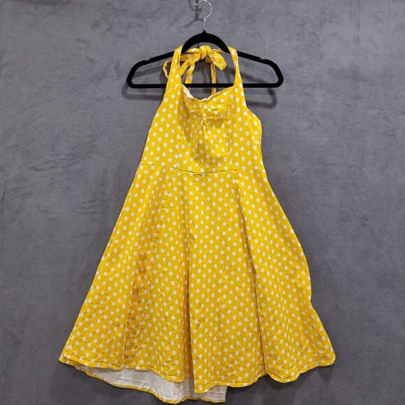 Polka Dot Halter Dress Women's XXL 50's Pinup Rockabilly Yellow and White Pin Up - Picture 1 of 6